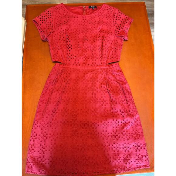 ❤️ Madewell Eyelet Cut-Out Mini Dress | Size 4 | Rustic Red | Cotton Pockets - Picture 4 of 9